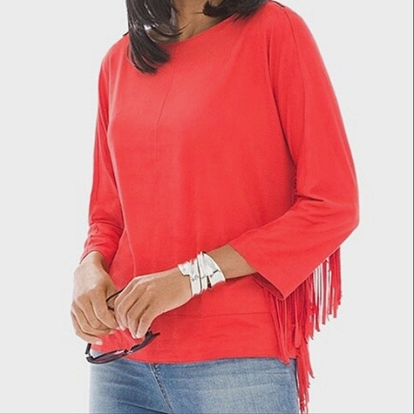 Chico's faux seude orange fringe top 3 XL 16 - Picture 1 of 12